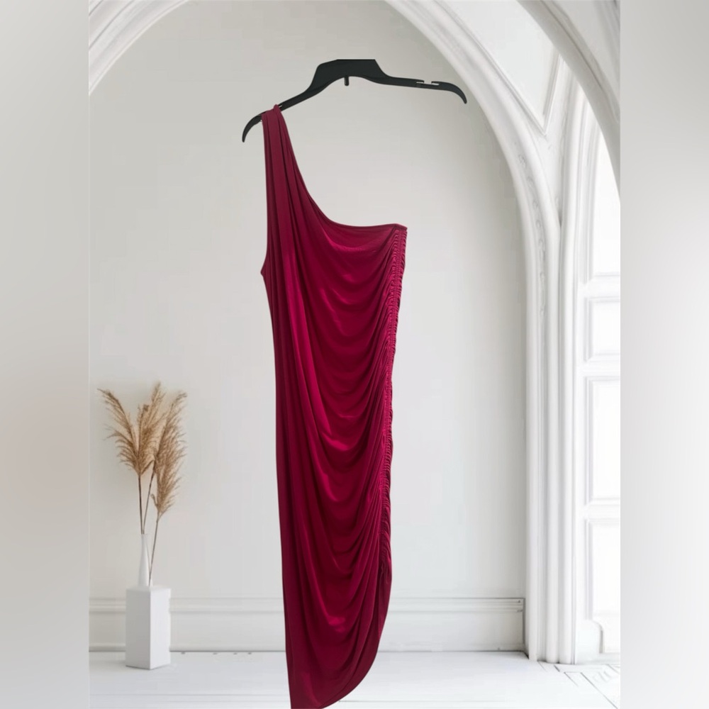 Dark Pink One-Shoulder Dress - Picture 2 of 4